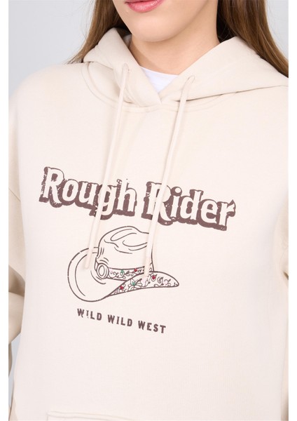 Çetinkaya Fithit 8621 Kadın Kapüşonlu Oversize Baskılı Sweatshirt Taş modelleri