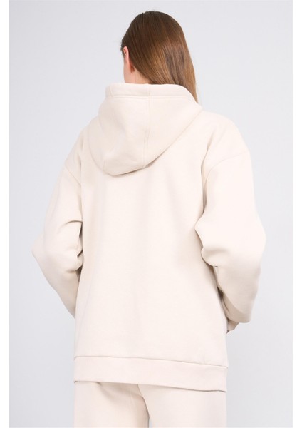 Çetinkaya Fithit 8621 Kadın Kapüşonlu Oversize Baskılı Sweatshirt Taş fırsatları