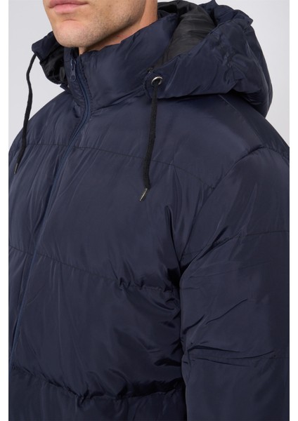 400 Lacivert Erkek Kapüşonlu Astarlı Dolum Mont modelleri
