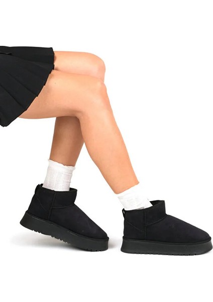 Mini Koyu Süet Içi Kürklü Kalın Taban Kadın Bot modelleri