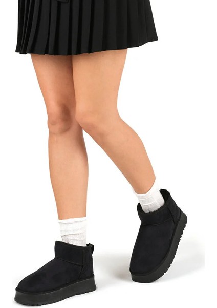 Mini Koyu Süet Içi Kürklü Kalın Taban Kadın Bot indirimleri