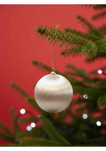 Yılbaşı Topu – Ipek Iplik Sarılı Çam Ağacı Süsü Şampanya Rengi 8 cm