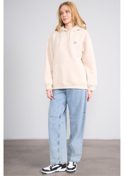 Çetinkaya Fithit 8569 Kadın Kapüşonlu 3 Iplik Oversize Baskılı Sweatshirt Taş fırsatları