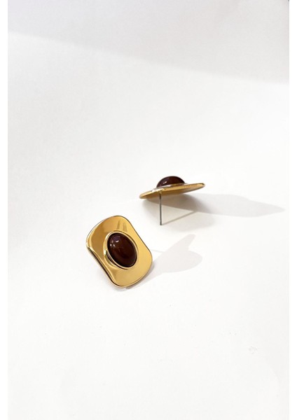 Gold Detaylı Çelik Düğme Küpe modelleri