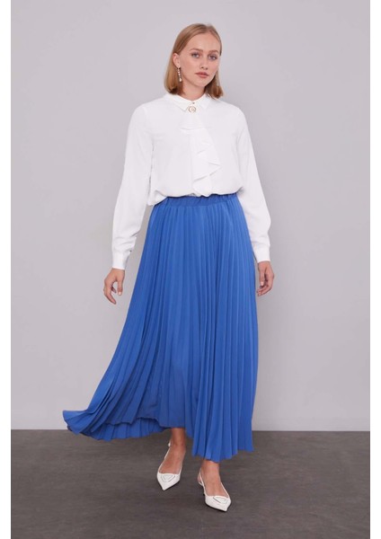 Mavi Pliseli Beli Lastikli Etek fiyatları