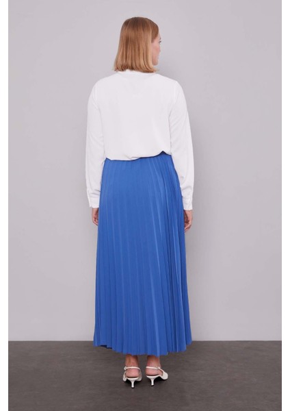 Mavi Pliseli Beli Lastikli Etek fırsatları