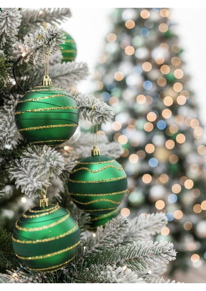 Yılbaşı Topu altın Sim Çizgili – Çam Ağacı Süsü Yeşil 8 cm 3'lü