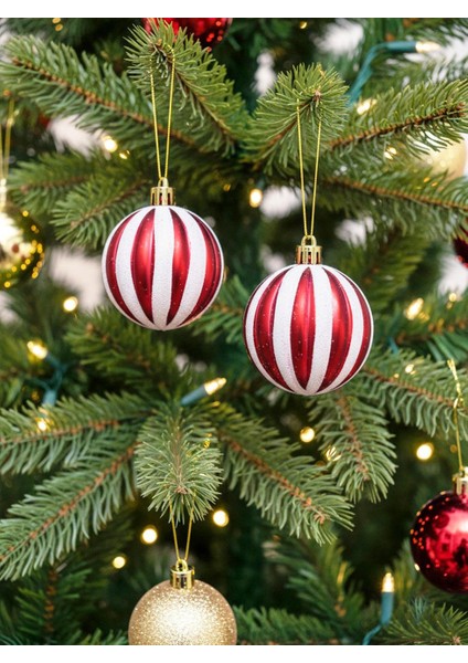 Yılbaşı Ağaç Süsü Kırmızı-Beyaz Dilim Desenli 6 cm 2'li