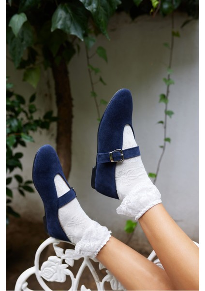 Potter Kadın Lacivert Gercek Suet Babet