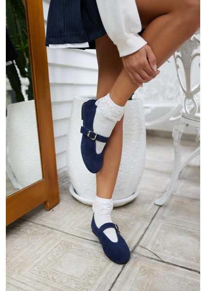 Potter Kadın Lacivert Gercek Suet Babet