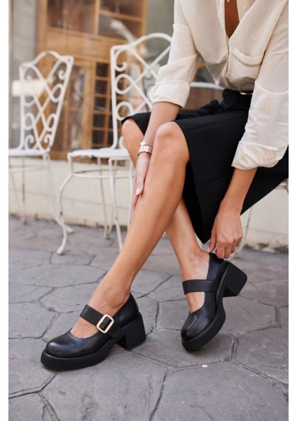 Cooper Kadin Siyah Gercek Deri Marry Tarz Ayakkabi