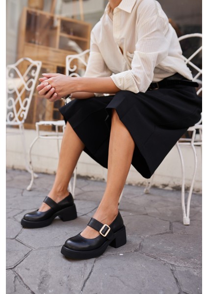 Cooper Kadin Siyah Gercek Deri Marry Tarz Ayakkabi modelleri