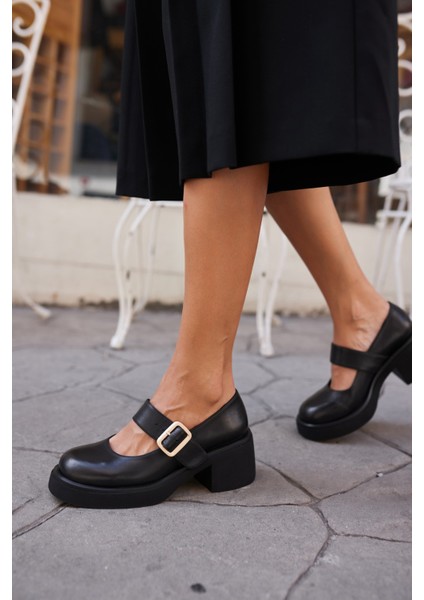 Cooper Kadin Siyah Gercek Deri Marry Tarz Ayakkabi