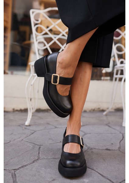 Cooper Kadin Siyah Gercek Deri Marry Tarz Ayakkabi