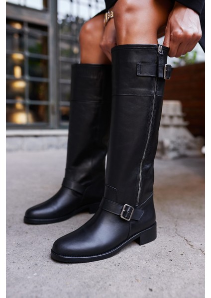 Tobias Kadın Siyah Gercek Deri Fermuar Detaylı Çizme fırsatları