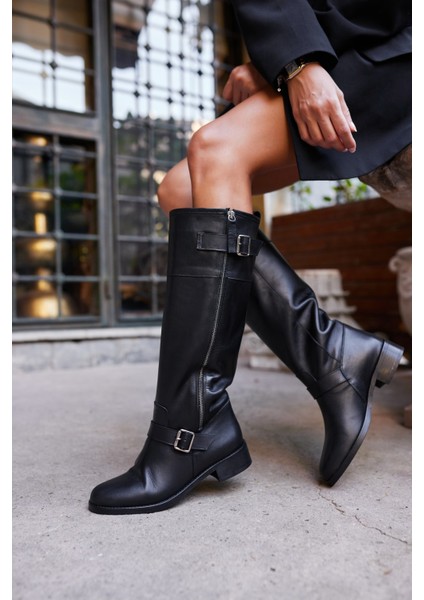 Tobias Kadın Siyah Gercek Deri Fermuar Detaylı Çizme indirimleri