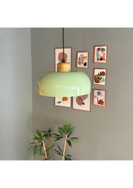 Mint Rocha Metal Avize Geniş Ahşap Başlık Salon Masaüstü Mutfak Otel Tekli Avize Lamba Aydınlatma