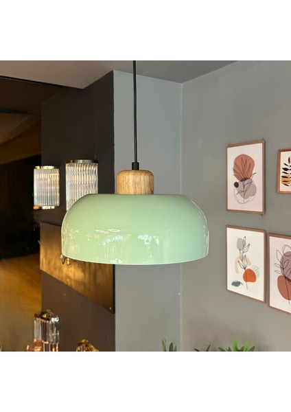 Mint Rocha Metal Avize Geniş Ahşap Başlık Salon Masaüstü Mutfak Otel Tekli Avize Lamba Aydınlatma