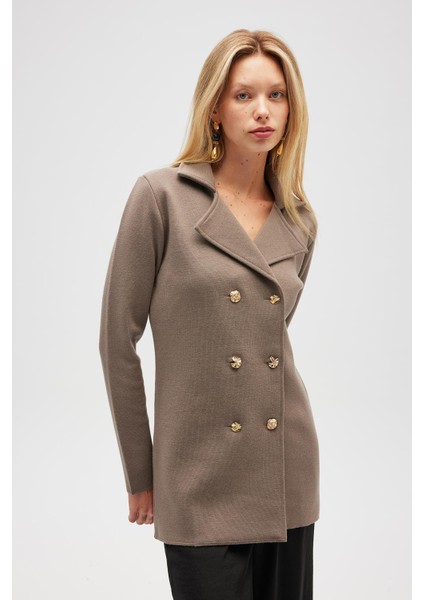 Jisha, Kadın Örme Triko Blazer Ceket - Vizon