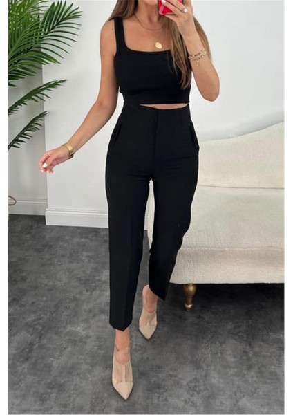 K26 1043 Sıyah Kadın Yuksek Bel Kalem Kesım Dar Paca Zara Model Kumas Pantolon modelleri