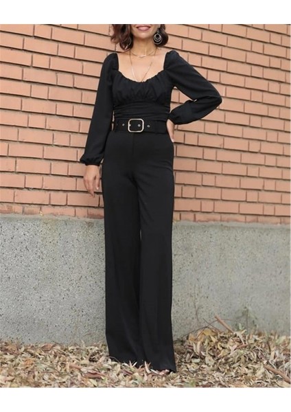 1040 Siyah Kadın Kemerli Bol Paça Yüksek Bel Likralı Scuba Krep Kumaş Pantolon fiyatları