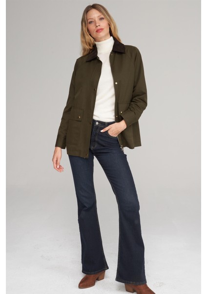 Çetinkaya Fithit 5294 Kadın Kadife Yaka Reglan Kol Loose Fit Ceket Haki fiyatları