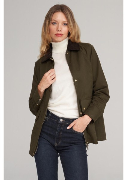 Çetinkaya Fithit 5294 Kadın Kadife Yaka Reglan Kol Loose Fit Ceket Haki modelleri