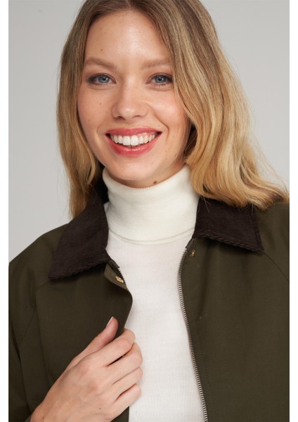 Çetinkaya Fithit 5294 Kadın Kadife Yaka Reglan Kol Loose Fit Ceket Haki fırsatları