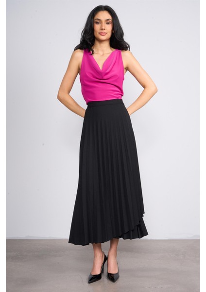 403-1 Siyah Kadın Piliseli Etek