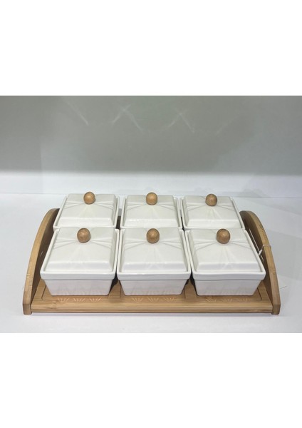 Tutku Lüks Kahvaltı Seti Porselen Bambu Kapaklı 6 Parça