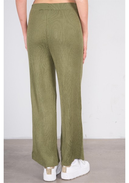 8628 Bayan Geniş Paça Fitilli Triko Pantolon Yosun Yeşil fırsatları