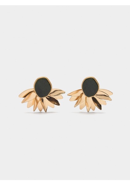 Resin Detaylı Yarım Çiçek Küpe