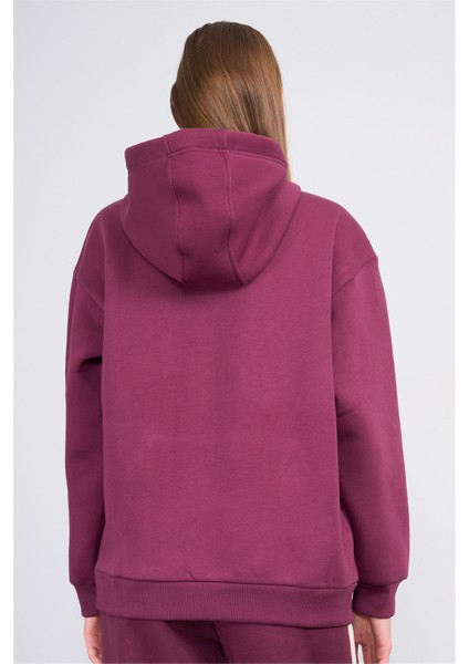 Çetinkaya Fithit 8621 Kadın Kapüşonlu Oversize Baskılı Sweatshirt Mürdüm fırsatları