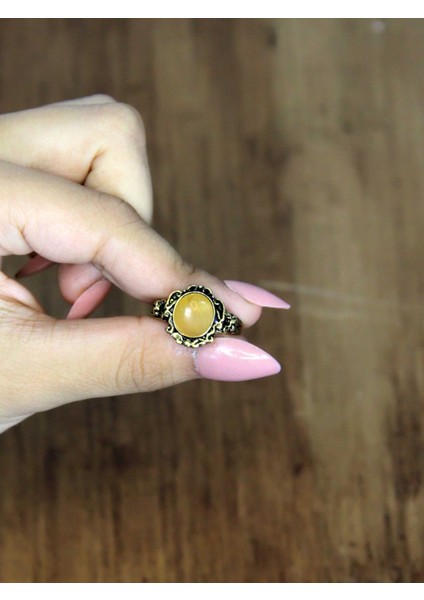 Doğal Taş Sitrin Doğal Taşlı Antik Model Kadın Ayarlanabillir Yüzük EUY80S modelleri