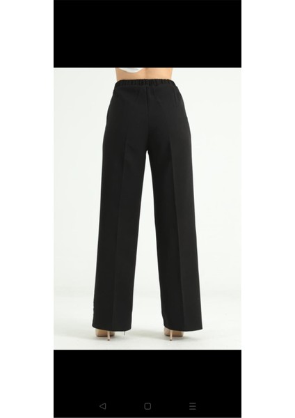 1039 Siyah Kadın Yüksek Bel Beli Lastikli Bol Paça Likralı Double Kumaş Pantolon fiyatları