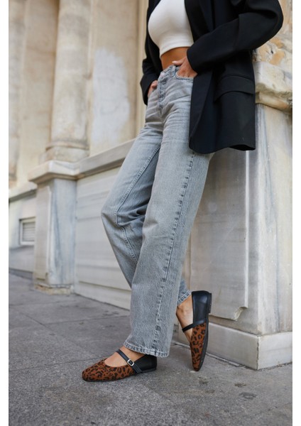 Rivas Kadın Siyah Leopar Detayli Deri Babet fiyatları