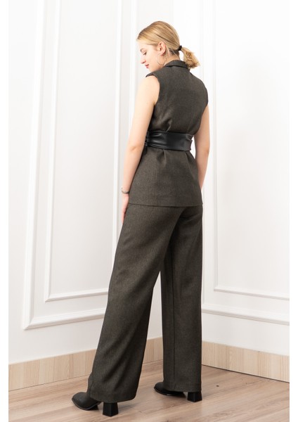 Deri Kuşak Kemerli Yelek ve Cepli Pantolon Takım 1282 modelleri