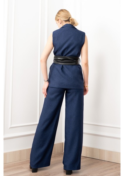 Deri Kuşak Kemerli Yelek ve Cepli Pantolon Takım 1282 modelleri