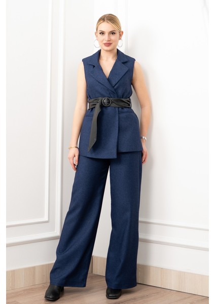 Deri Kuşak Kemerli Yelek ve Cepli Pantolon Takım 1282 fırsatları