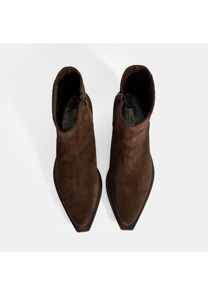 Kadın Kahve Kalın Topuklu Süet Bot
