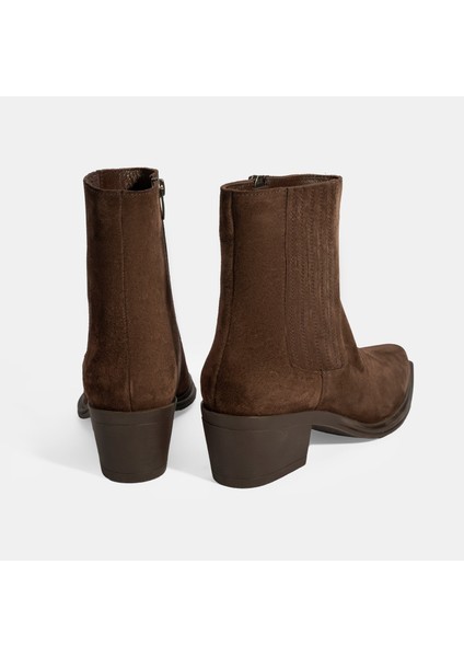 Kadın Kahve Kalın Topuklu Süet Bot
