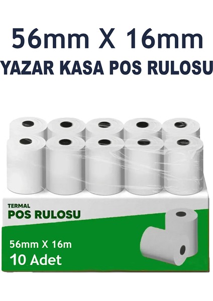 Termal Pos Rulo 56mm x 16M Kağıt Termal Yazıcı ve Yazar Kasa Için Uyumlu Net Kalıcı Baskı 10 Adet