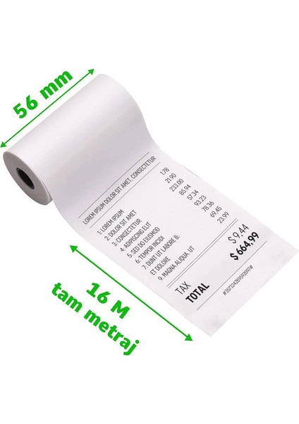 Termal Pos Rulo 56mm x 16M Kağıt Termal Yazıcı ve Yazar Kasa Için Uyumlu Net Kalıcı Baskı 10 Adet fiyatları