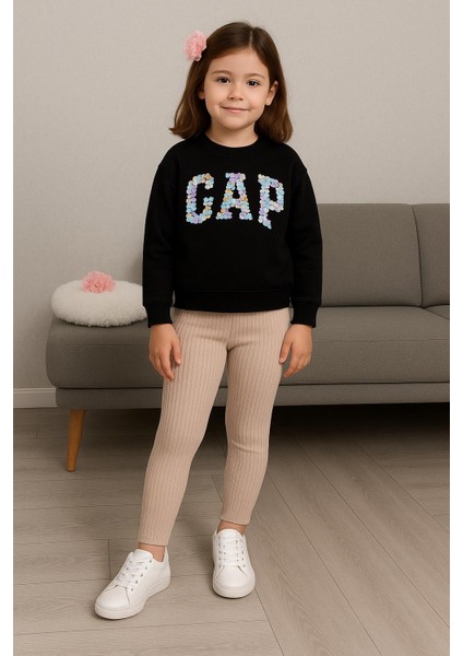 Çiçek Baskılı Taytlı Kız Çocuk Takım 1636 Vizon indirimleri