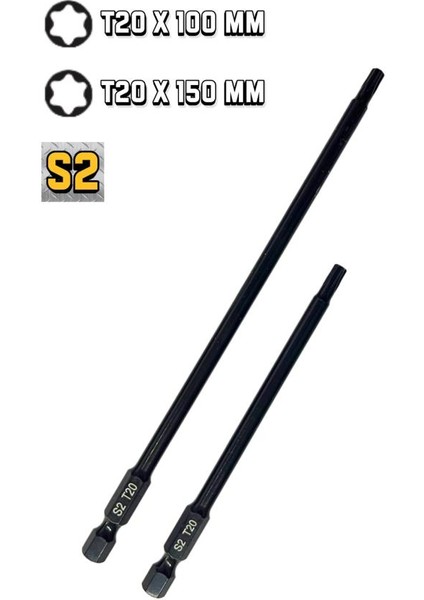 2’li T20 Torx 150 mm ve 100 mm Bits Uç Set T20 Bits Uç S2 Çelik