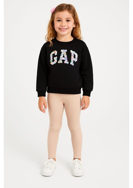 Çiçek Baskılı Taytlı Kız Çocuk Takım 1636 Vizon modelleri