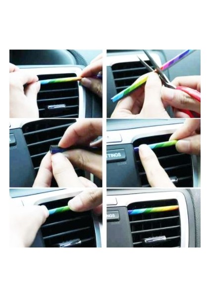 Araç Içi Klima Havalandırma Izgarası Dekoratif Şerit Trim Seti Gökkuşağı