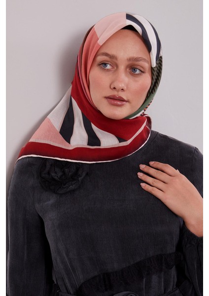 Kırmızı Geometrik Desen Pamuk Eşarp