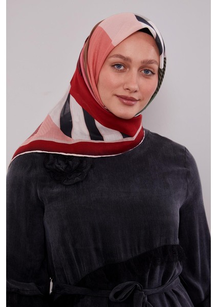 Kırmızı Geometrik Desen Pamuk Eşarp modelleri