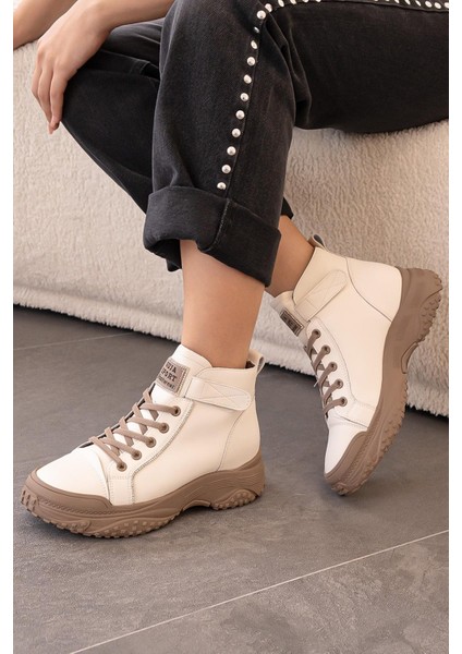 Lacy Guja Ithal Özel Seri Hakiki Deri Kadın Spor Bot Bej